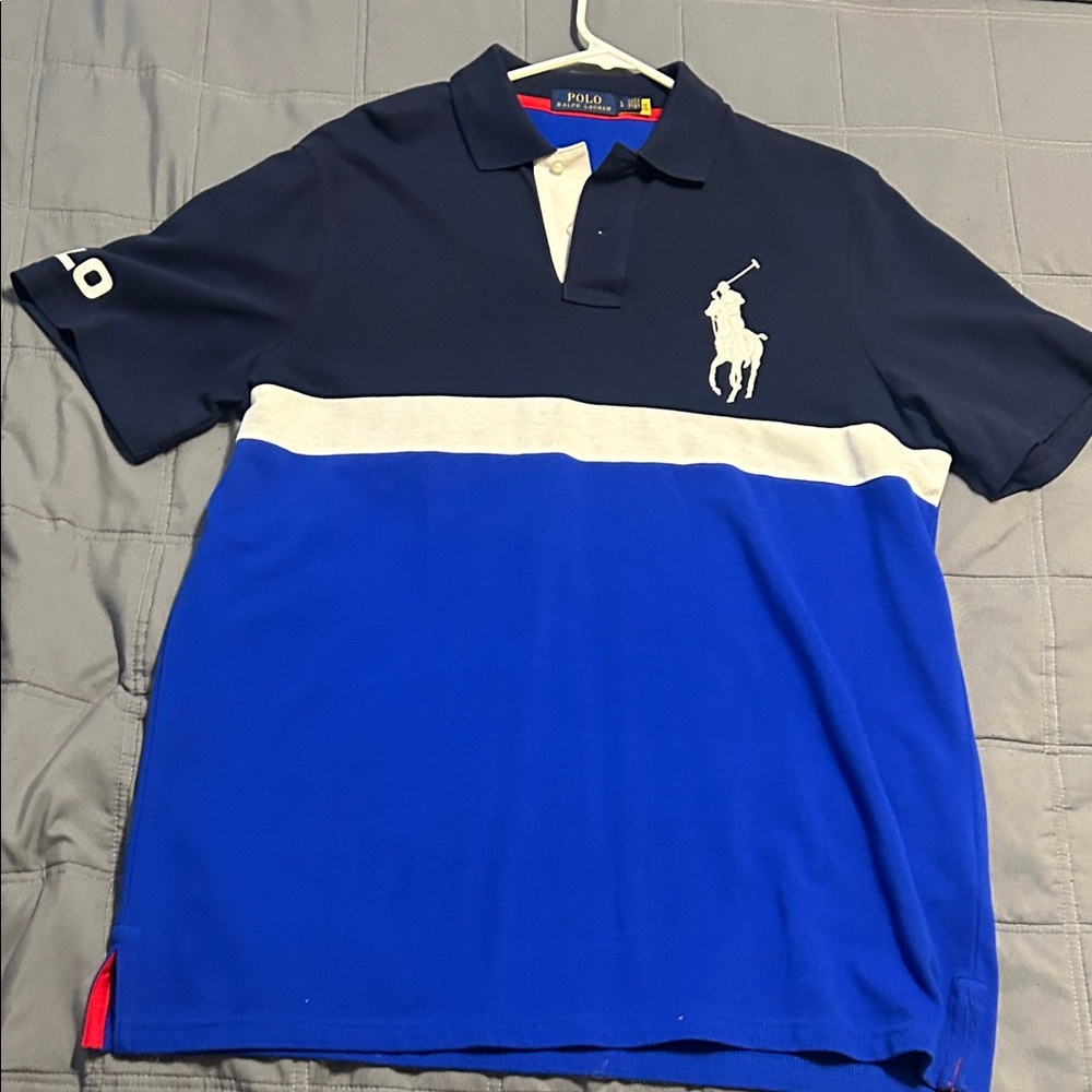 Polo by Ralph Lauren Men's Blue and White Striped Polo Shirt